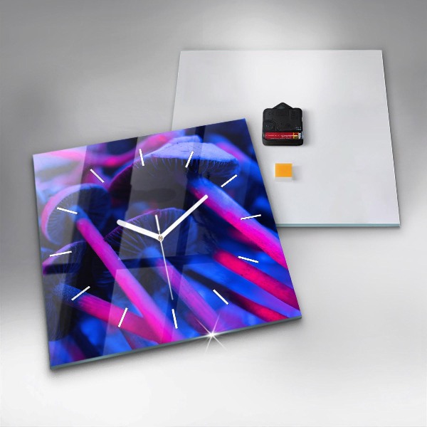 Square glass wall clock Magic colorful mushrooms