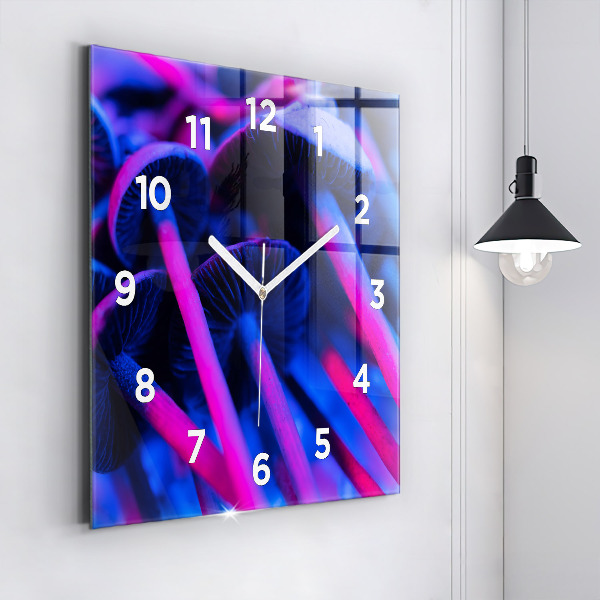 Square glass wall clock Magic colorful mushrooms