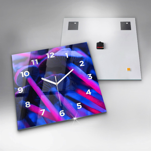 Square glass wall clock Magic colorful mushrooms