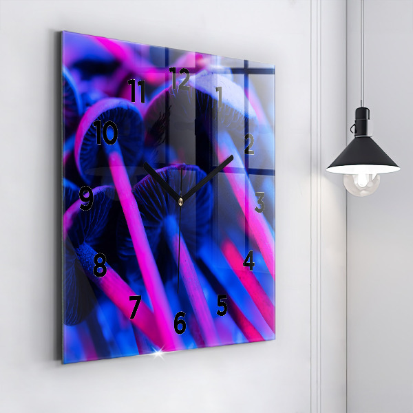 Square glass wall clock Magic colorful mushrooms