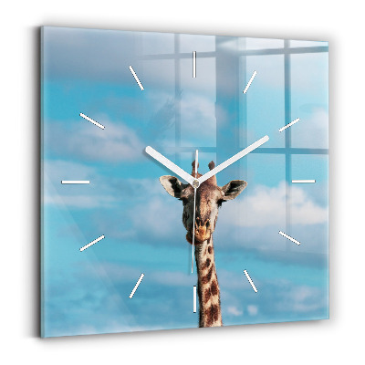 Square glass wall clock Giraffe head against the sky