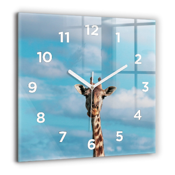 Square glass wall clock Giraffe head against the sky