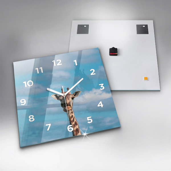 Square glass wall clock Giraffe head against the sky