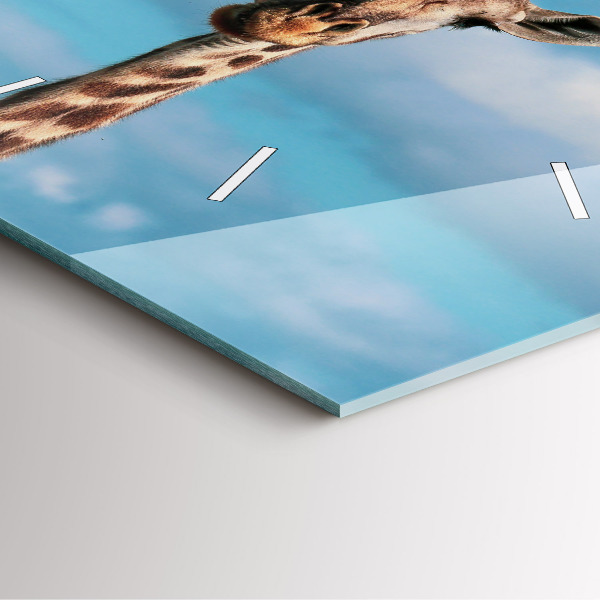 Square glass wall clock Giraffe head against the sky