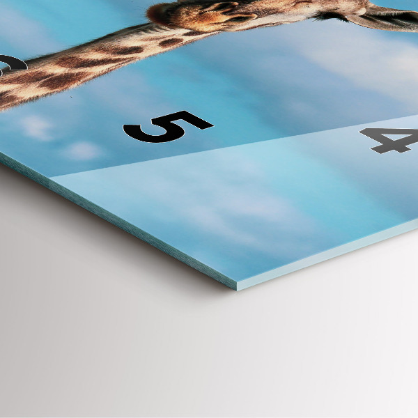 Square glass wall clock Giraffe head against the sky