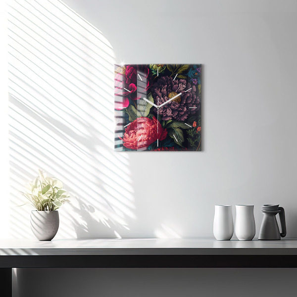 Square glass wall clock Vintage flower bouquet
