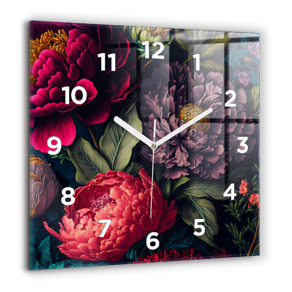 Square glass wall clock Vintage flower bouquet
