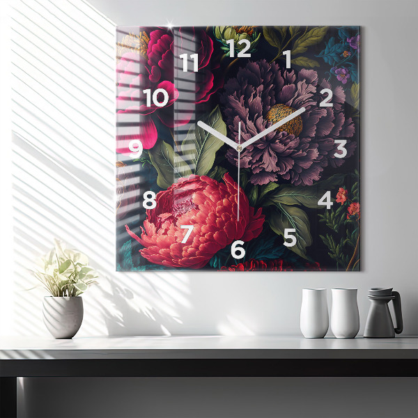Square glass wall clock Vintage flower bouquet