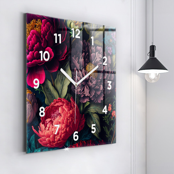 Square glass wall clock Vintage flower bouquet