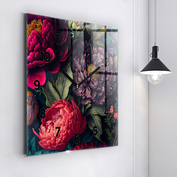 Square glass wall clock Vintage flower bouquet