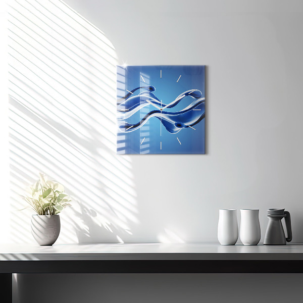 Square glass wall clock Liquid abstraction