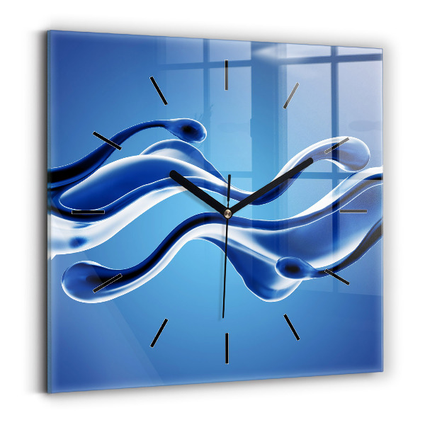 Square glass wall clock Liquid abstraction