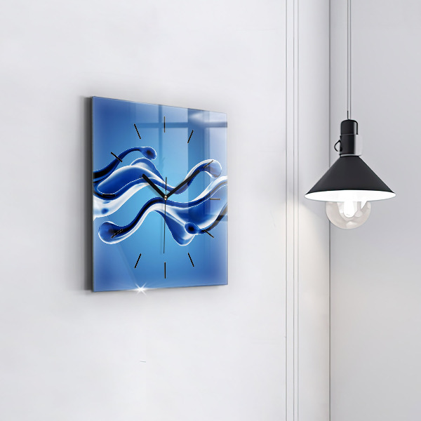 Square glass wall clock Liquid abstraction