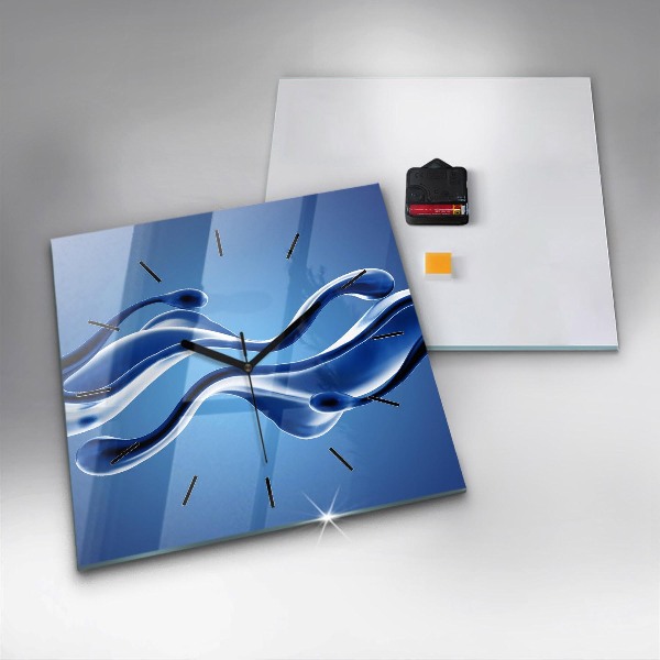 Square glass wall clock Liquid abstraction