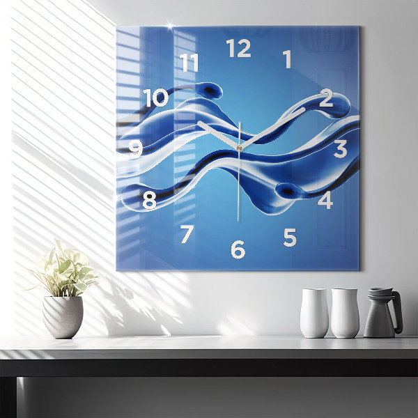 Square glass wall clock Liquid abstraction