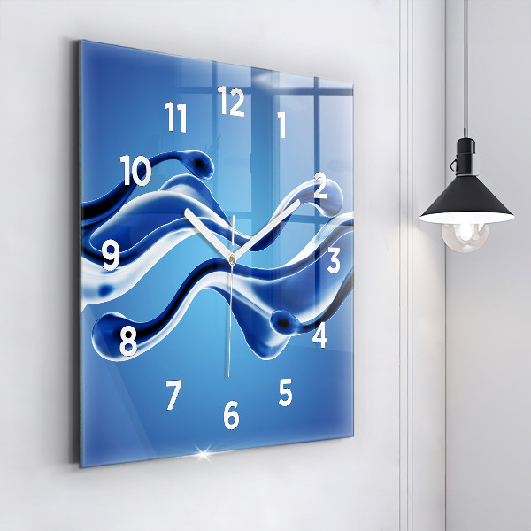 Square glass wall clock Liquid abstraction