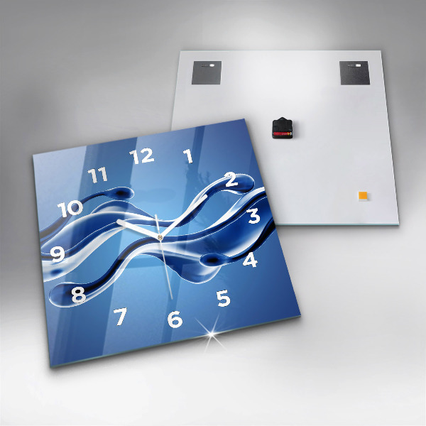 Square glass wall clock Liquid abstraction