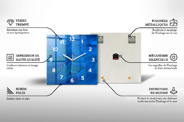 Square glass wall clock Liquid abstraction
