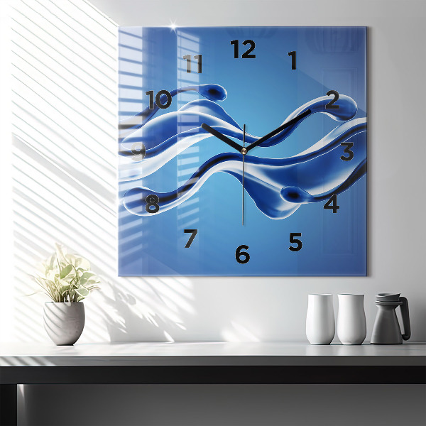 Square glass wall clock Liquid abstraction