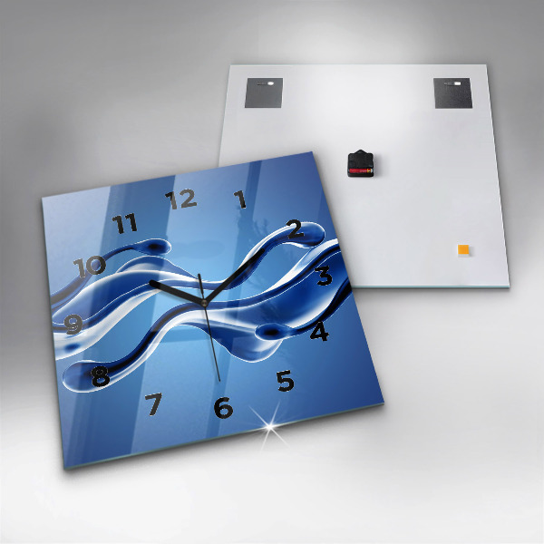 Square glass wall clock Liquid abstraction
