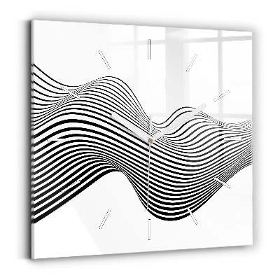 Square glass wall clock Black and white art
