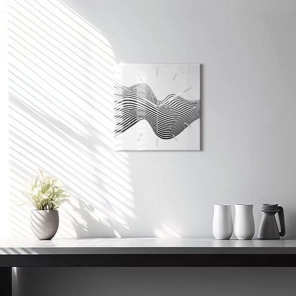 Square glass wall clock Black and white art