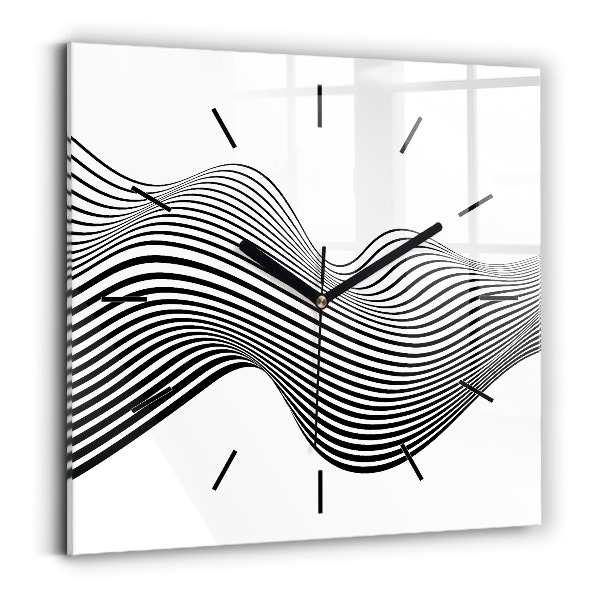 Square glass wall clock Black and white art