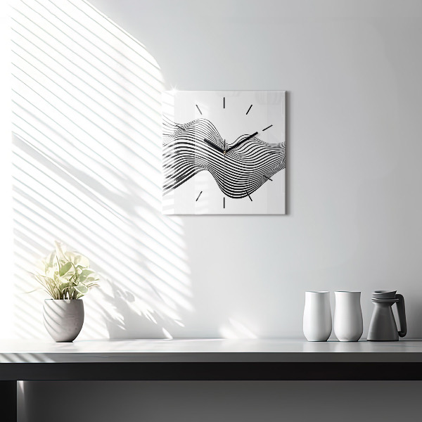 Square glass wall clock Black and white art