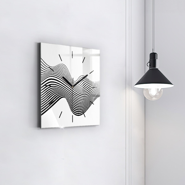 Square glass wall clock Black and white art