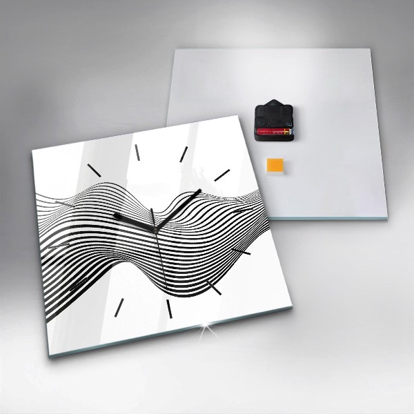 Square glass wall clock Black and white art
