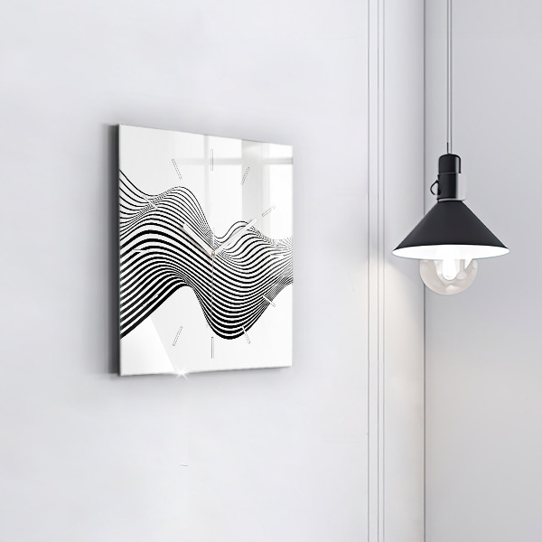 Square glass wall clock Black and white art
