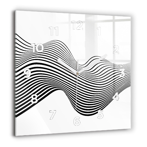Square glass wall clock Black and white art
