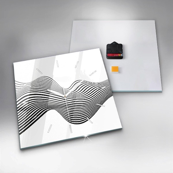 Square glass wall clock Black and white art