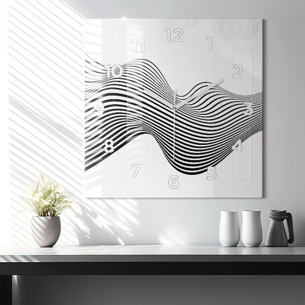 Square glass wall clock Black and white art