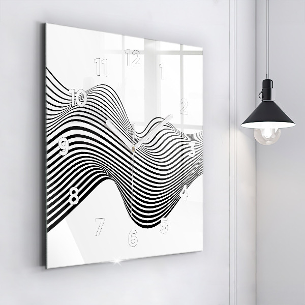 Square glass wall clock Black and white art