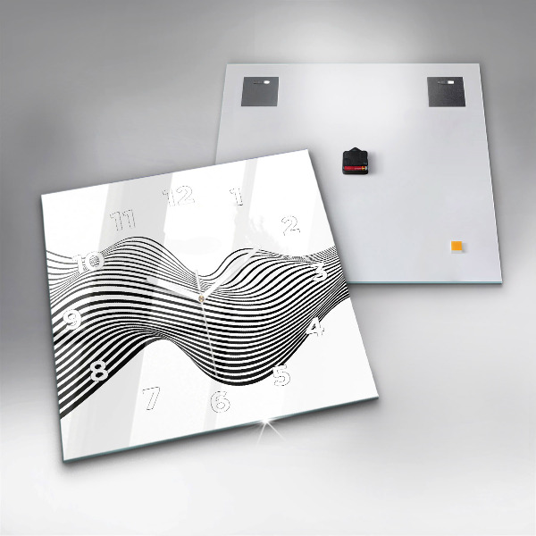 Square glass wall clock Black and white art