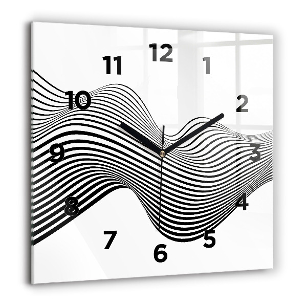 Square glass wall clock Black and white art