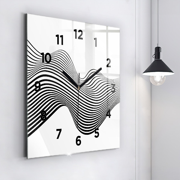 Square glass wall clock Black and white art