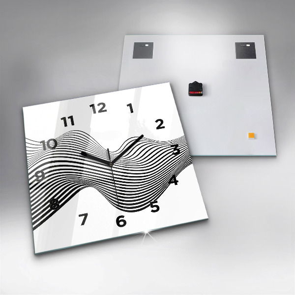 Square glass wall clock Black and white art