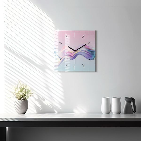 Square glass wall clock Pastel Wave Abstraction