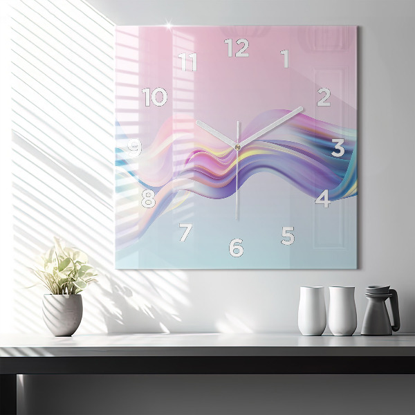 Square glass wall clock Pastel Wave Abstraction