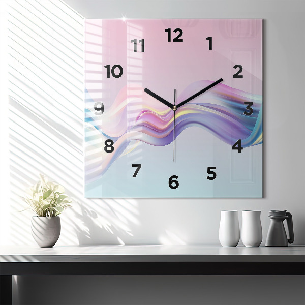 Square glass wall clock Pastel Wave Abstraction