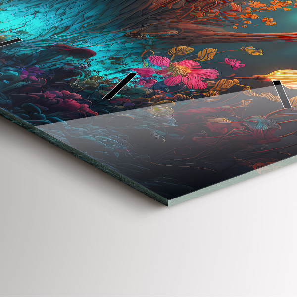 Square glass wall clock Forest and magic mushrooms