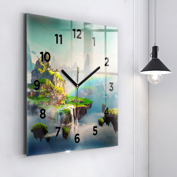 Square glass wall clock Chinese fantasy