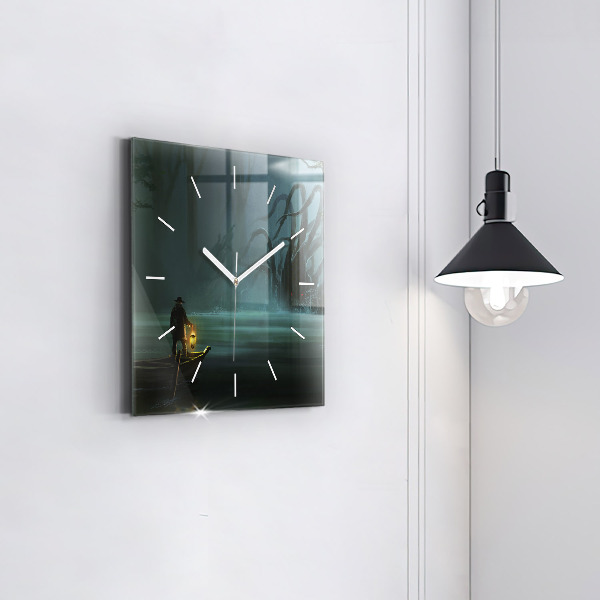 Square glass wall clock Man and Monster in the Swamp