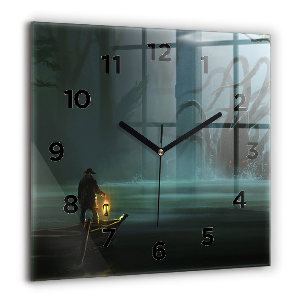 Square glass wall clock Man and Monster in the Swamp