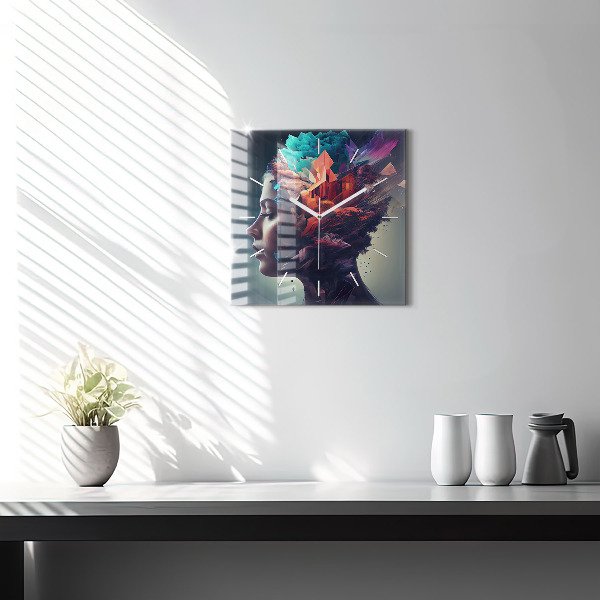 Square glass wall clock Abstract woman