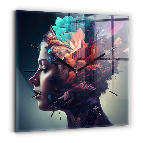 Square glass wall clock Abstract woman