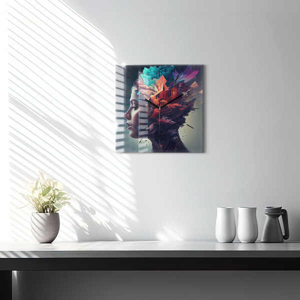 Square glass wall clock Abstract woman