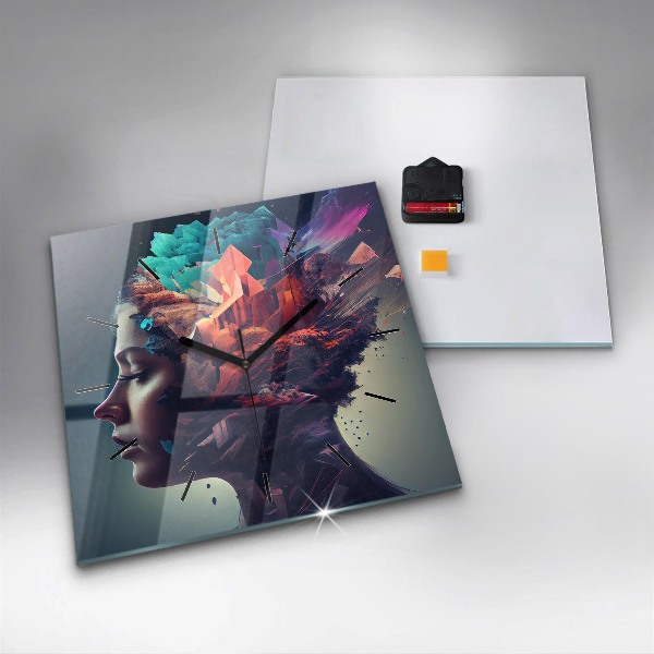 Square glass wall clock Abstract woman